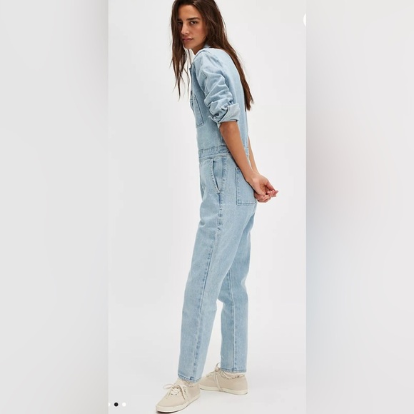 FREE PEOPLE LEE UNIONALLS JUMPSUIT ROMPER NWT RETRO VINTAGE ANTHROPOLOGIE DENIM - Picture 3 of 15